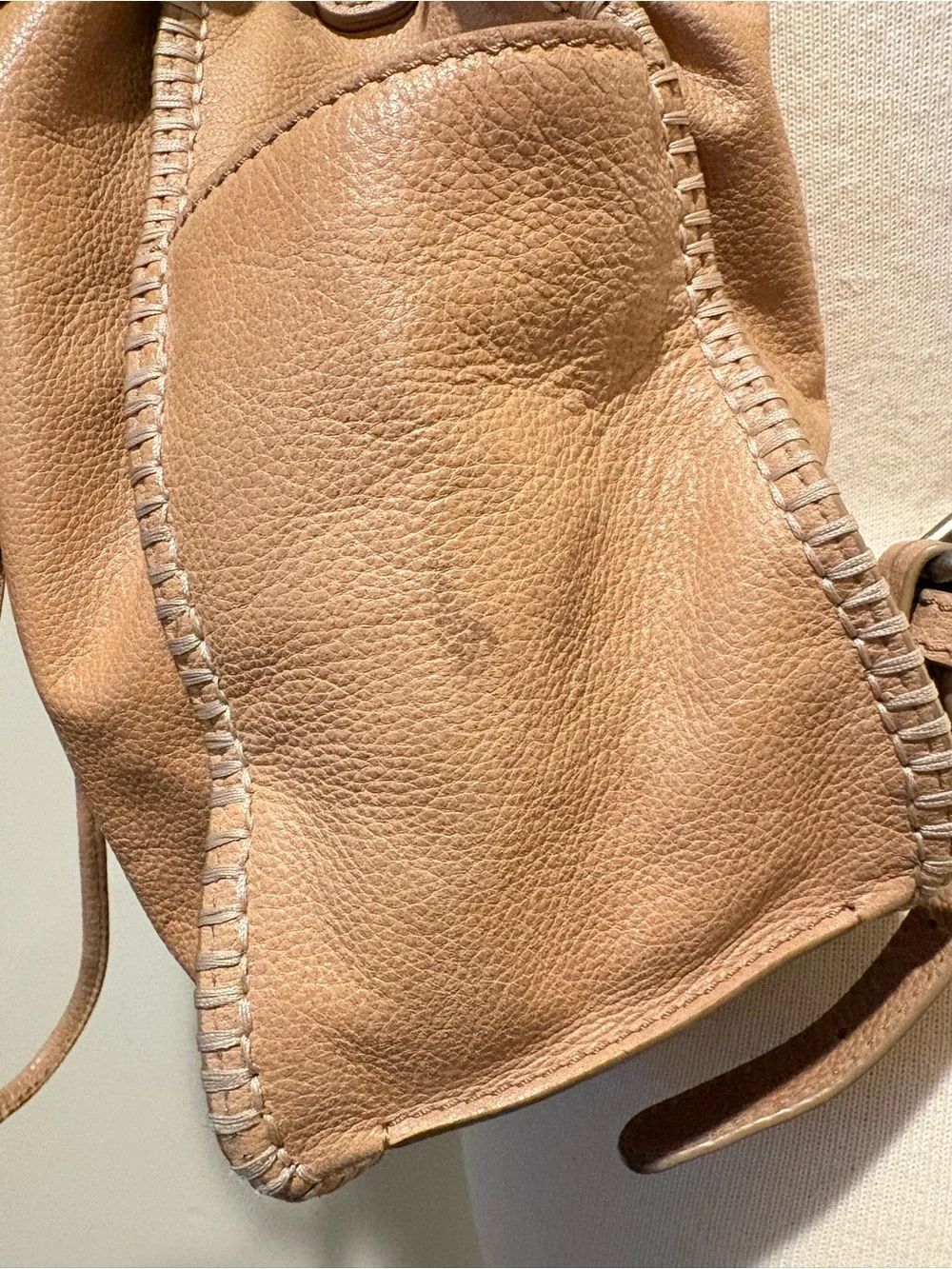 Frye Joy Camel Leather Convertible Drawstring Backpack